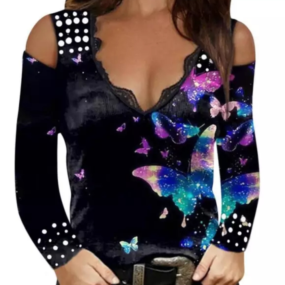 Cold Shoulder V Neck Shirt